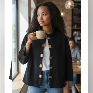 Jones New York Black Coat with Gold Accents